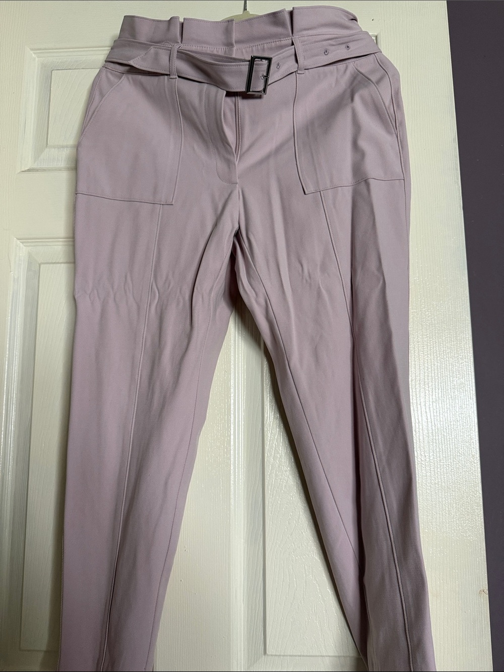 White House Black Market light pink High-Waist Belted Pants tapered ankle pants